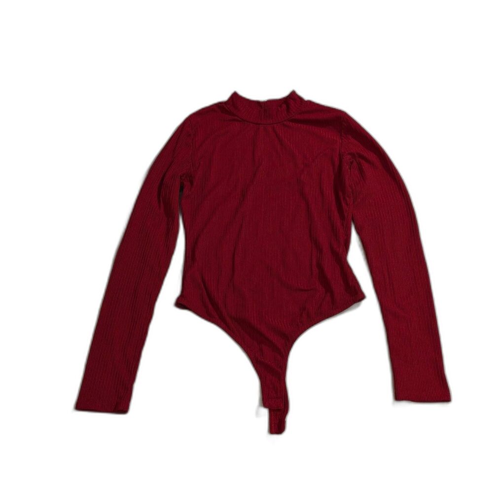 Long-Sleeve Ribbed Burgundy Bodysuit Medium - Derek Heart